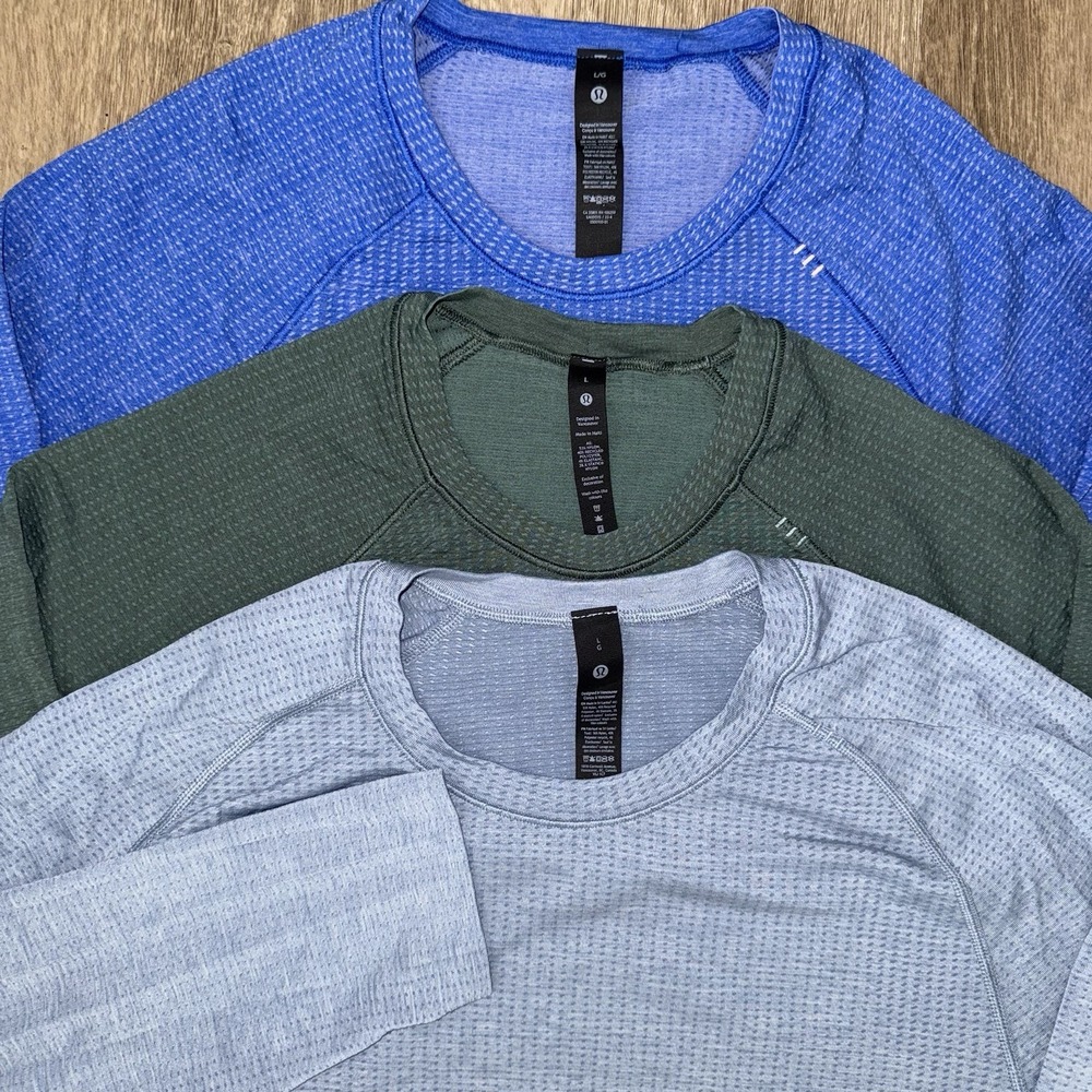 Lot Of 3 Lululemon Metal Vent Tech Long Sleeve Shirt Men's Large Blue Green